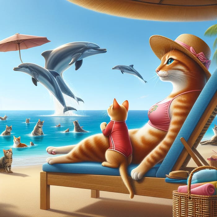 Ginger Cats Enjoying a Luxurious Beach Day