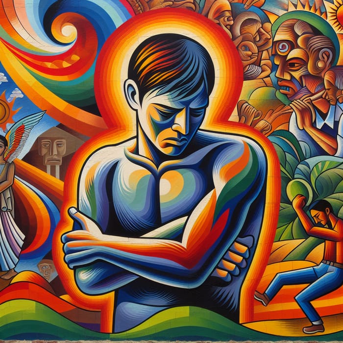 Abstract Image Symbolizing Empathy in Diego Rivera Style