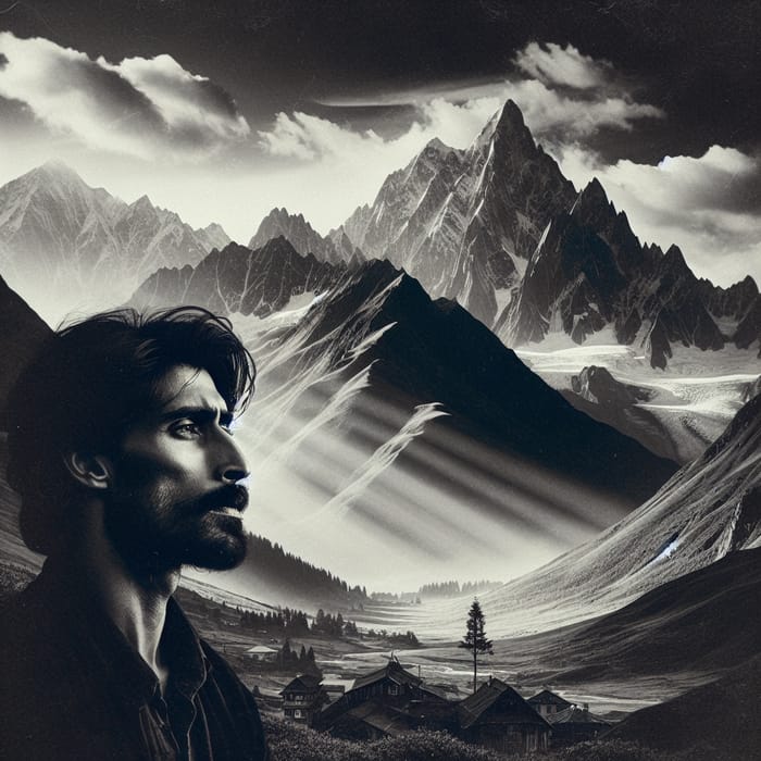 Vintage Mountain Landscape Portrait with Dramatic Lighting