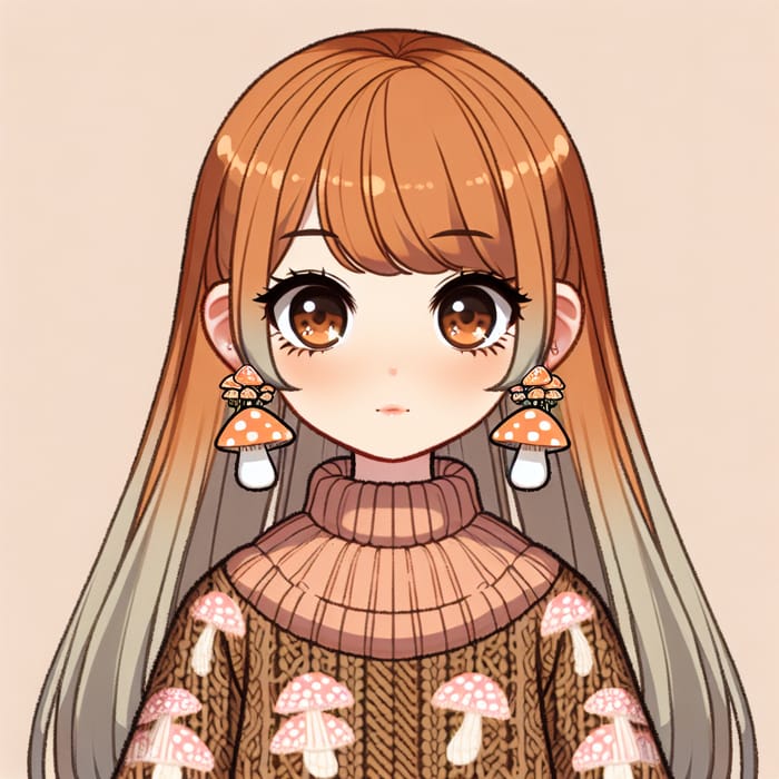 Anime Girl with Pastel Orange Hair and Mushroom Style