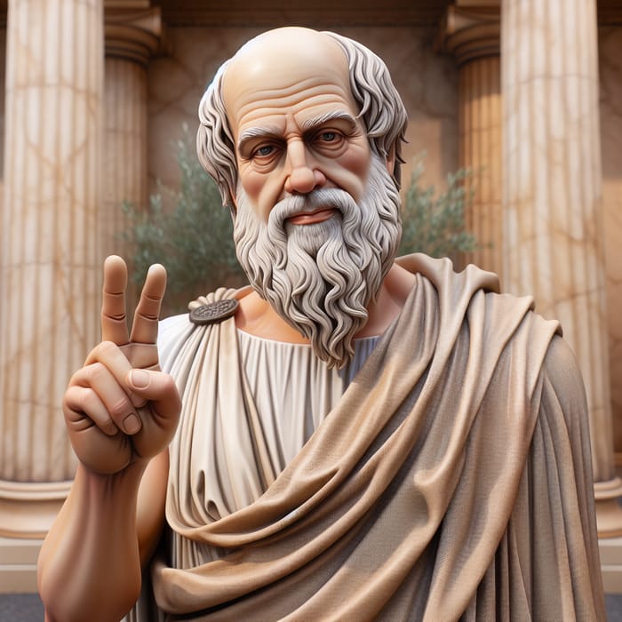 Aristotle Making Peace Sign | Philosophical Wisdom Portrait