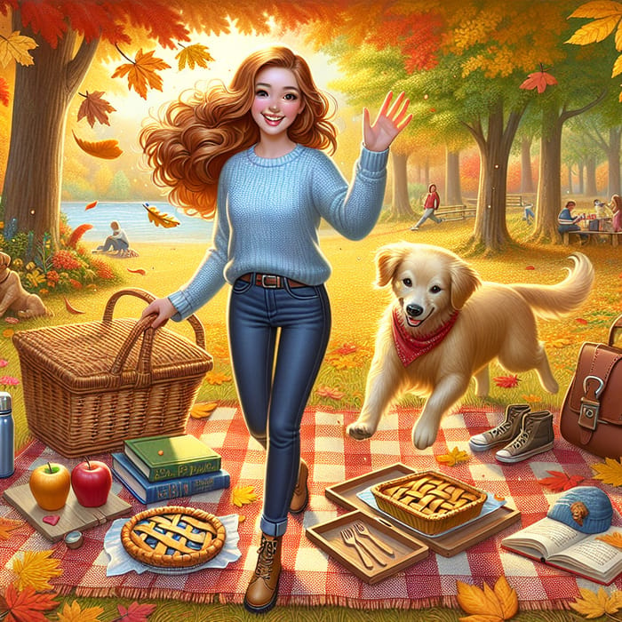 Heart-Warming Autumn Reunion: Joyful Woman and Golden Retriever