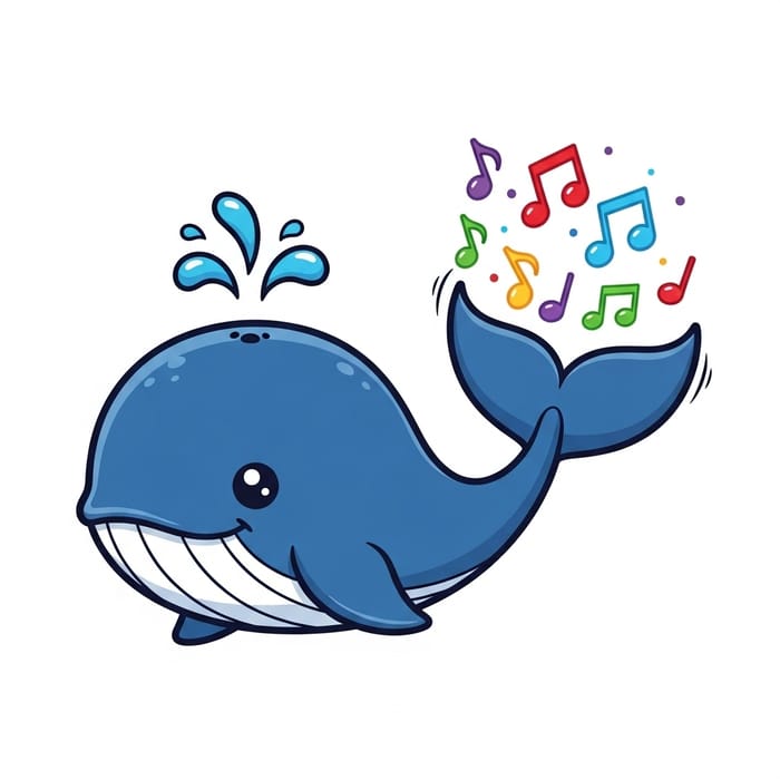 Cute Whale Icon with Musical Splash