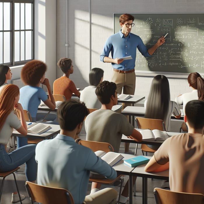 Male Teacher Teaching a Multicultural Class