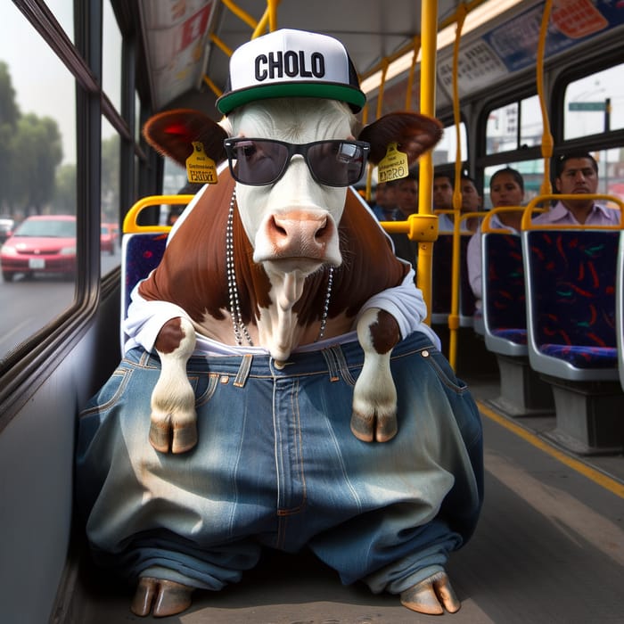 Cow in Cholo Pants and Cap Riding Mexico City Bus | CDMX