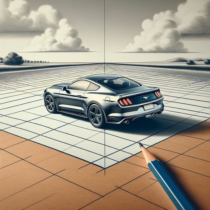 Mustang with Two Vanishing Points Perspective Art