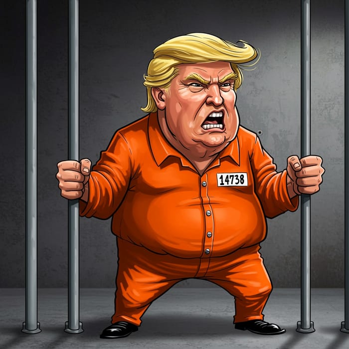Donald Trump Cartoon in Jail - Angry Prisoner Art Donald Trump Cartoon in Jail - Angry Prisoner Art