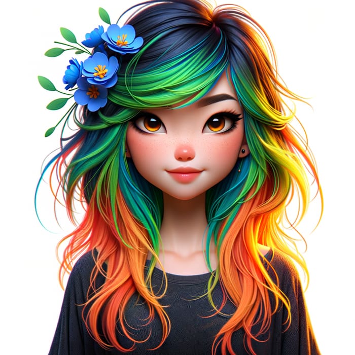 Youthful Anime Girl with Green and Orange Hair | Playful Style