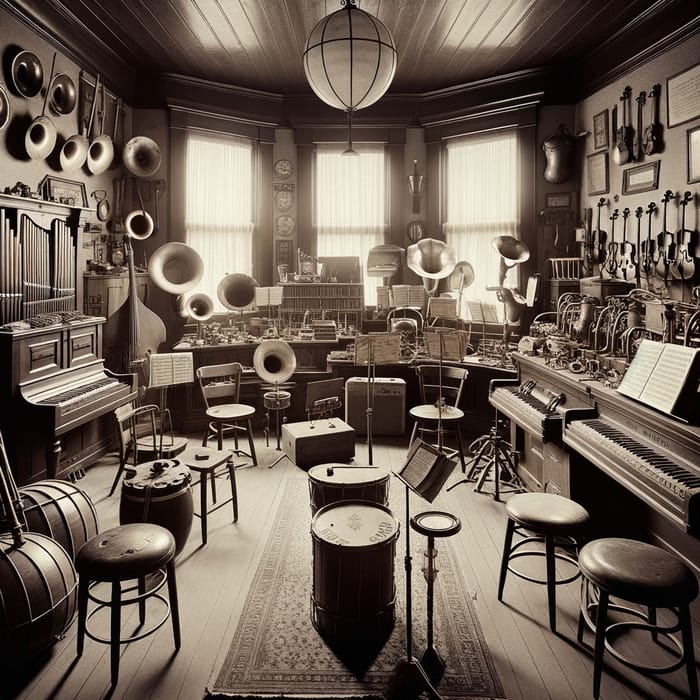 1930s Music Rehearsal Room with Musical Instruments