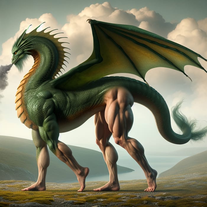 Dragon with Human Legs - Mysterious Creature in Fantasy Scene