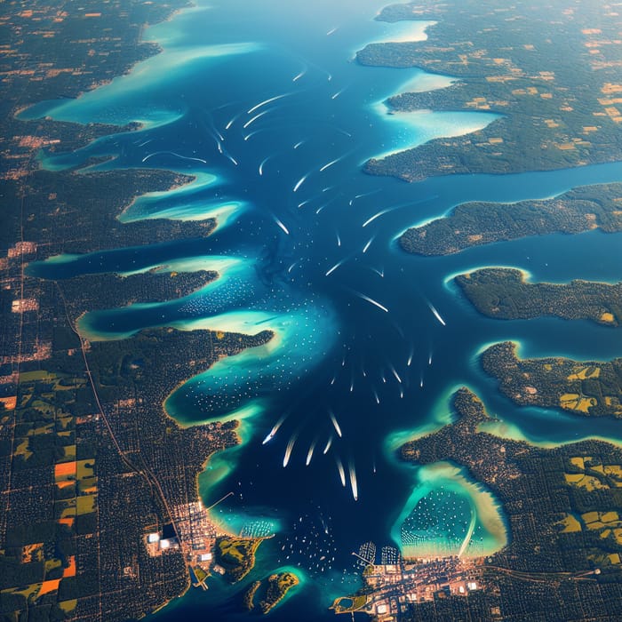 Aerial View of Great Lakes: Stunning Blue & Green Hues