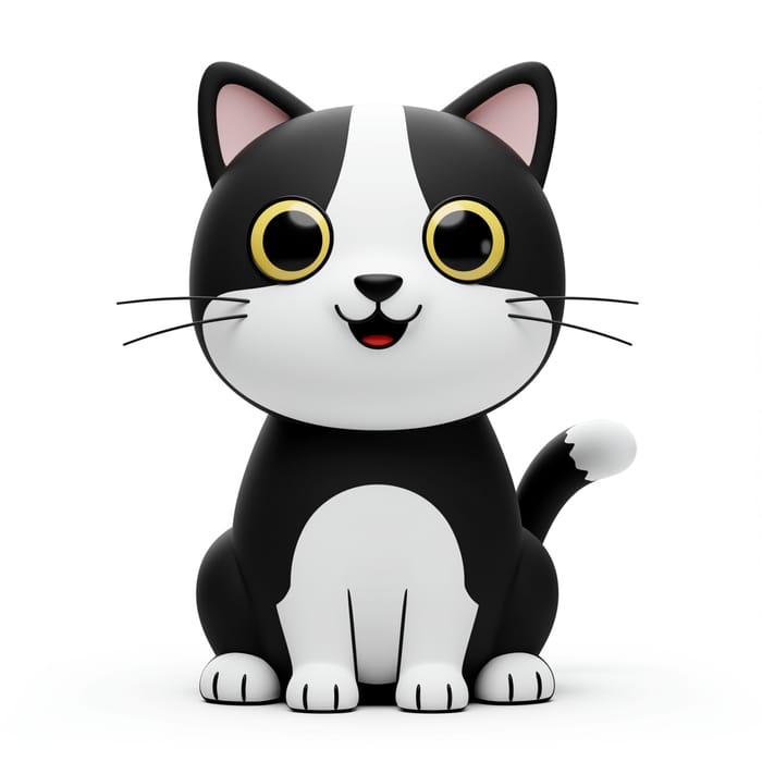 Charming Black and White Cat Character Portrait Charming Black and White Cat Character Portrait