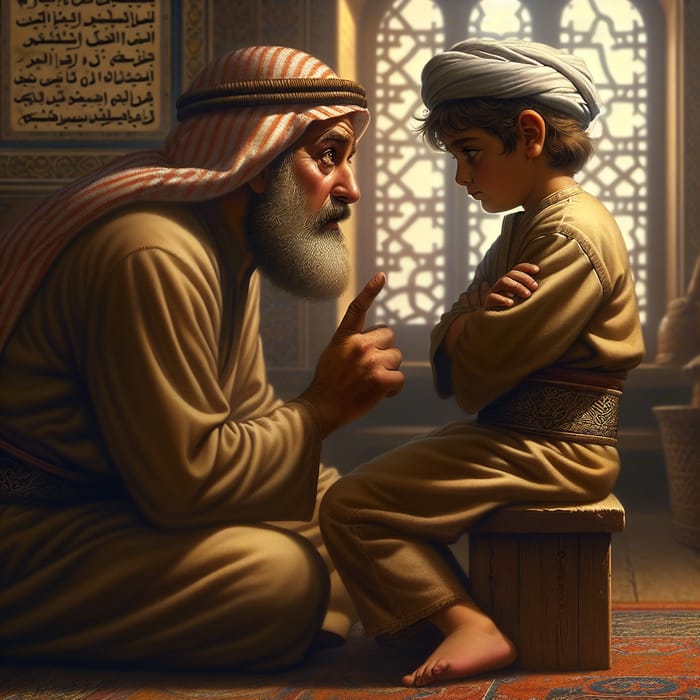 Middle-Eastern Father Disciplines Young Boy in Pre-Islamic Era