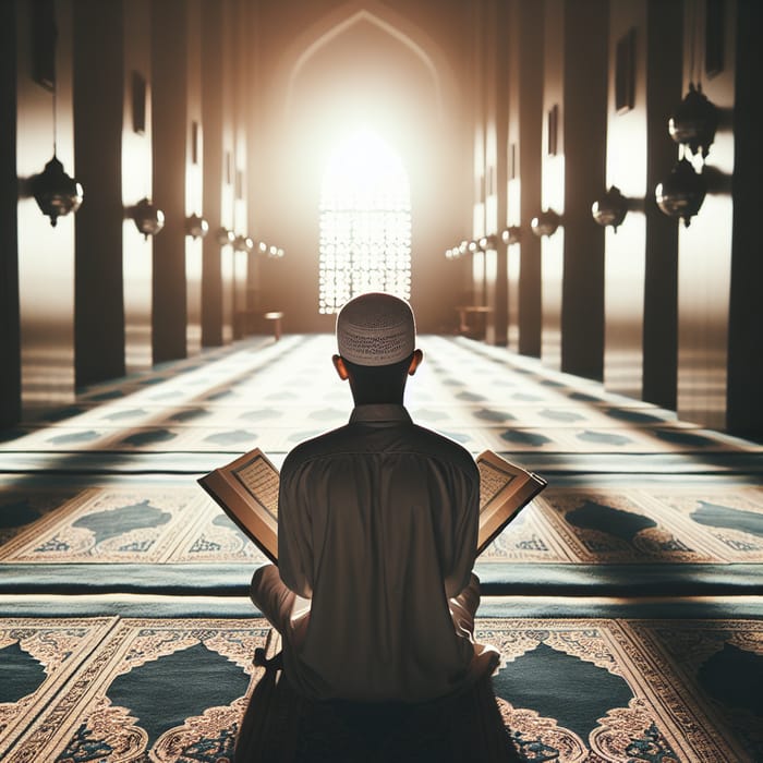 Person Reading Quran in Mosque - Back View