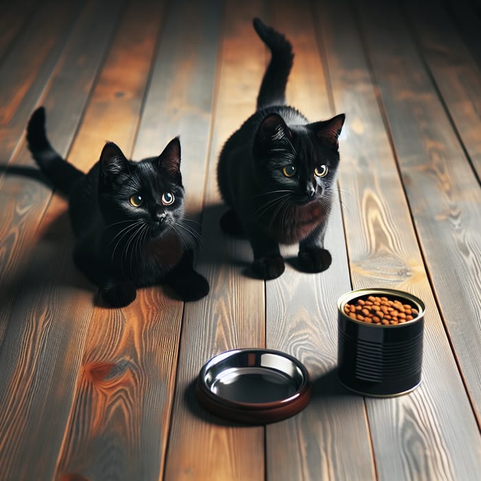 Two Black Cats Asking for Food | Hungry Felines Ready for a Meal Two Black Cats Asking for Food | Hungry Felines Ready for a Meal