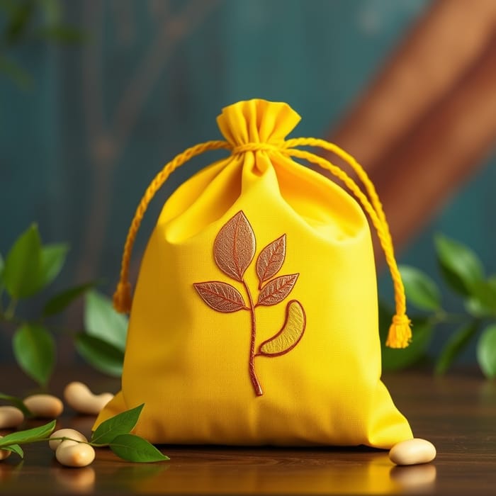 Stylish Yellow Pouch with Cashew Design