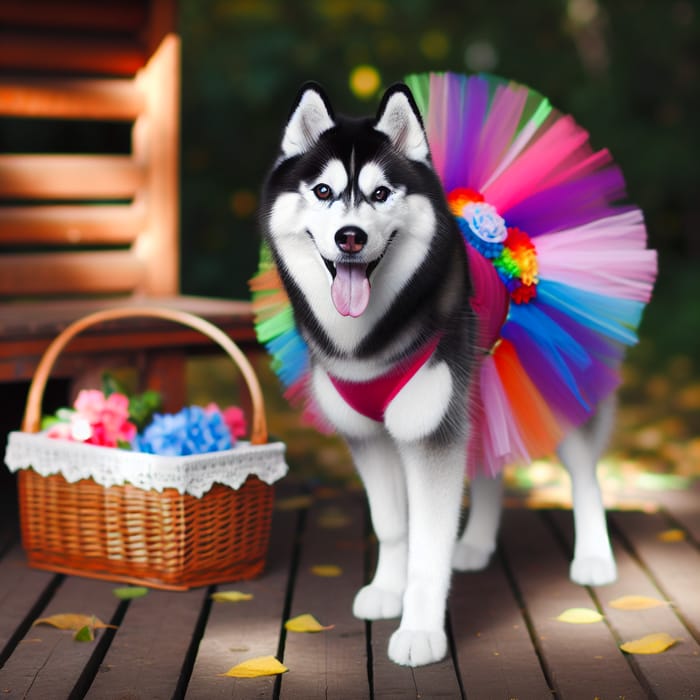 Adorable Husky in Colorful Tutu - Playful Pup