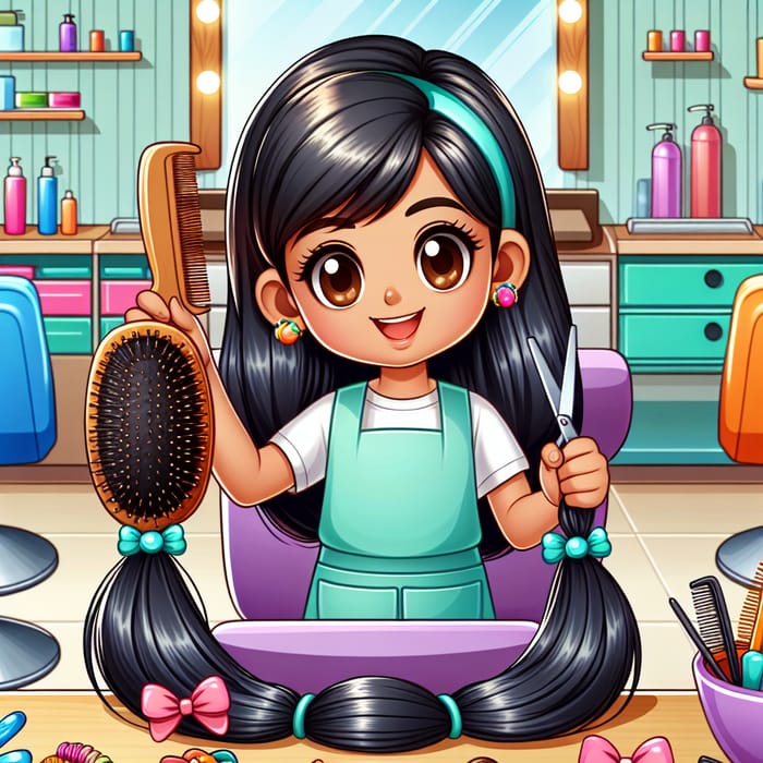 Smiling South Asian Girl Hairstylist Cartoon