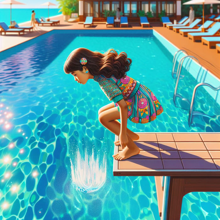 12-Year-Old Girl at the Pool - Dive into a Vibrant Summer Scene