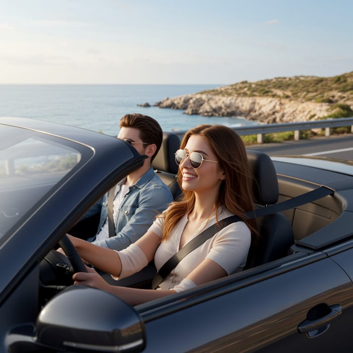 Scenic Convertible Drive with Smiling Couple