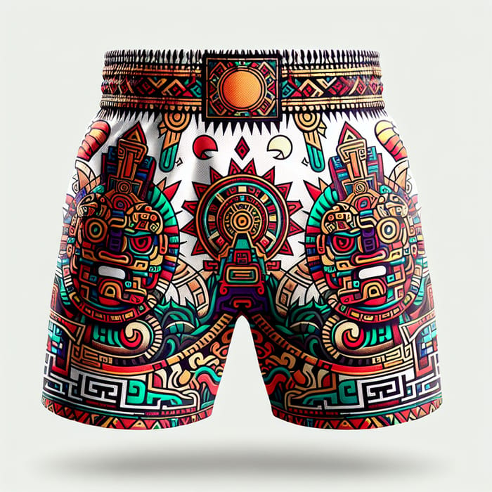 Vibrant Muay Thai Trunks with Aztec Art Design