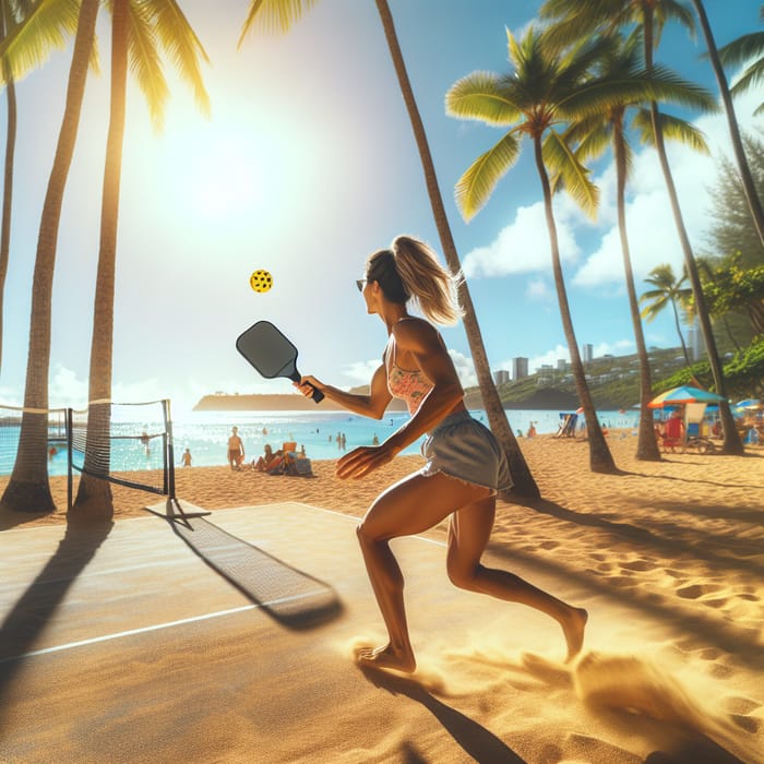 Deb Nevins Playing Pickleball by Sandy Beach | Sunny Day Fun