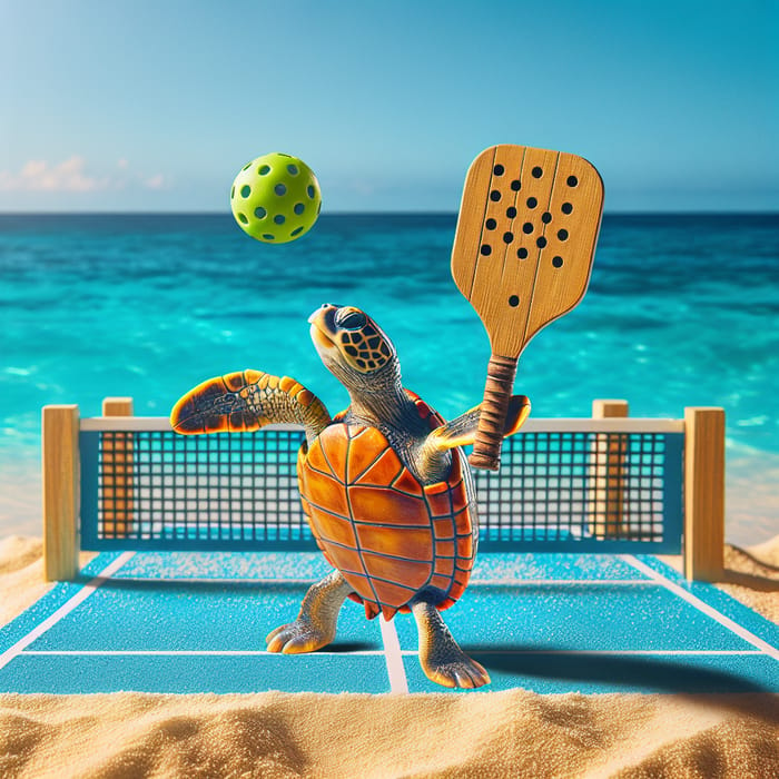 Playful Sea Turtle at Beach Pickleball Court