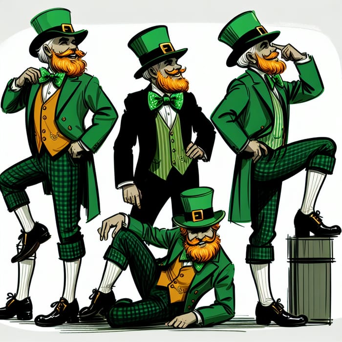 Whimsical Old Leprechauns in Vibrant Scene