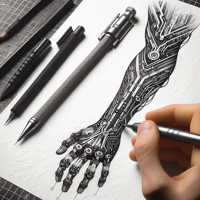 Futuristic Cyberpunk Forearm Implant Tattoo Sketch