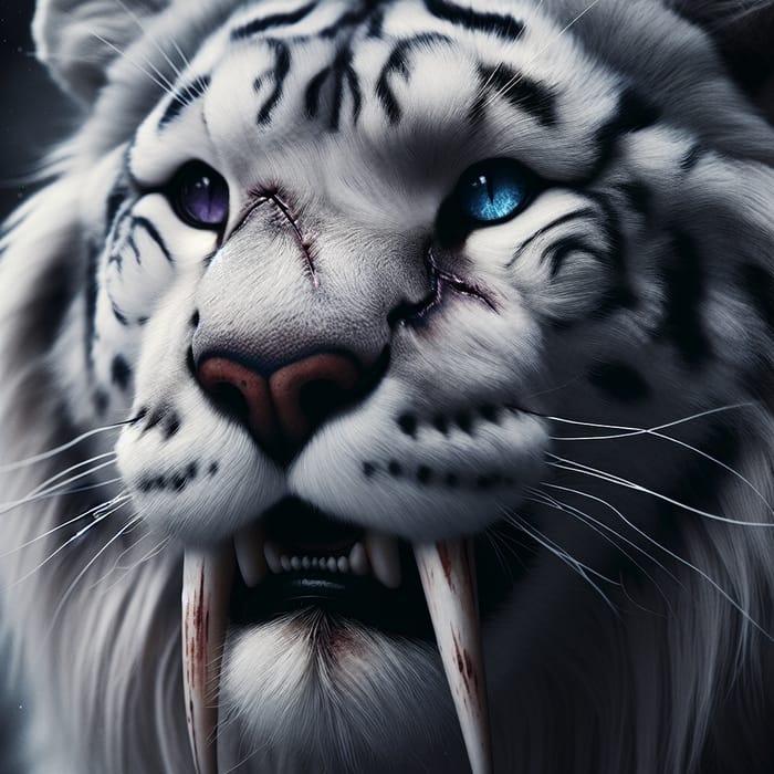 Majestic Smilodon: White Fur with Dark Blue Highlights