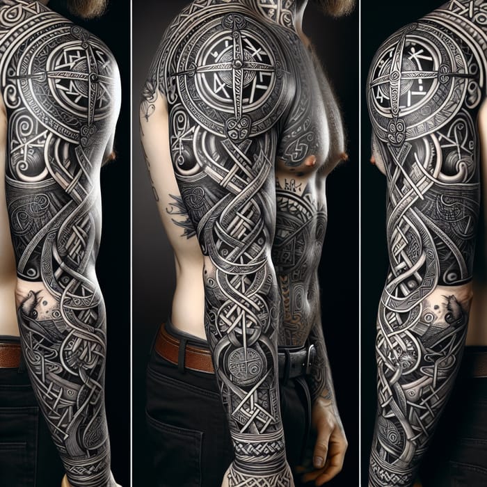 Viking Arm Tattoo Sleeve with Intricate Nordic Designs