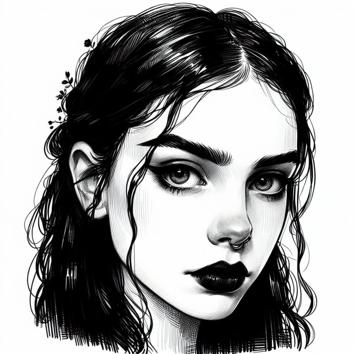 Gothic Style Sketch of a Young Woman