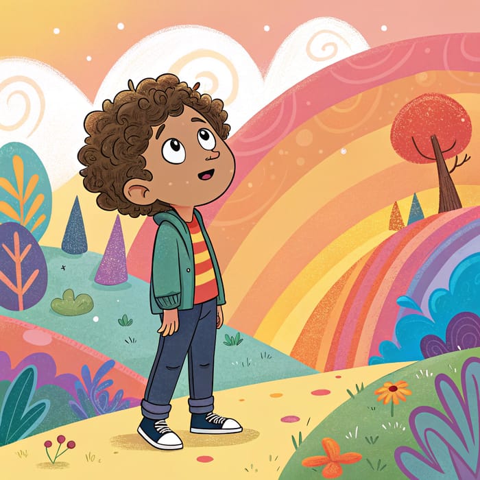 Curly Haired Boy in a Colorful World
