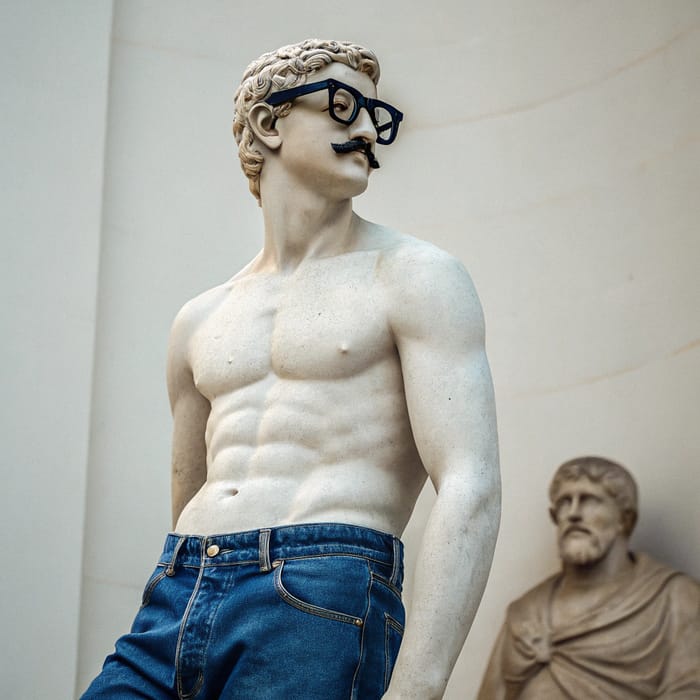 Unique Ancient Greek Marble Statue with Modern Twist