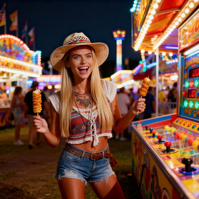 Joyful Woman at Summer Festival - Fun & Food Joyful Woman at Summer Festival - Fun & Food