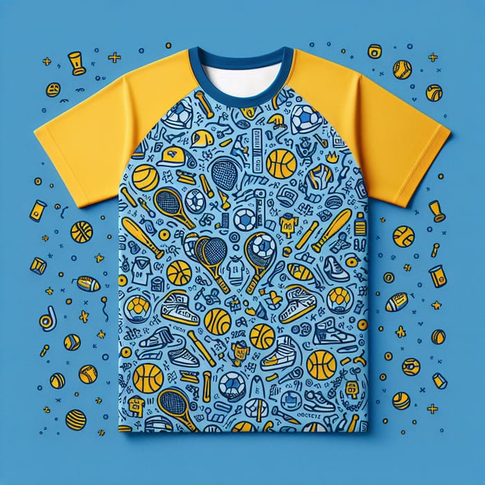 Blue and Yellow Sports Doodle T-shirt