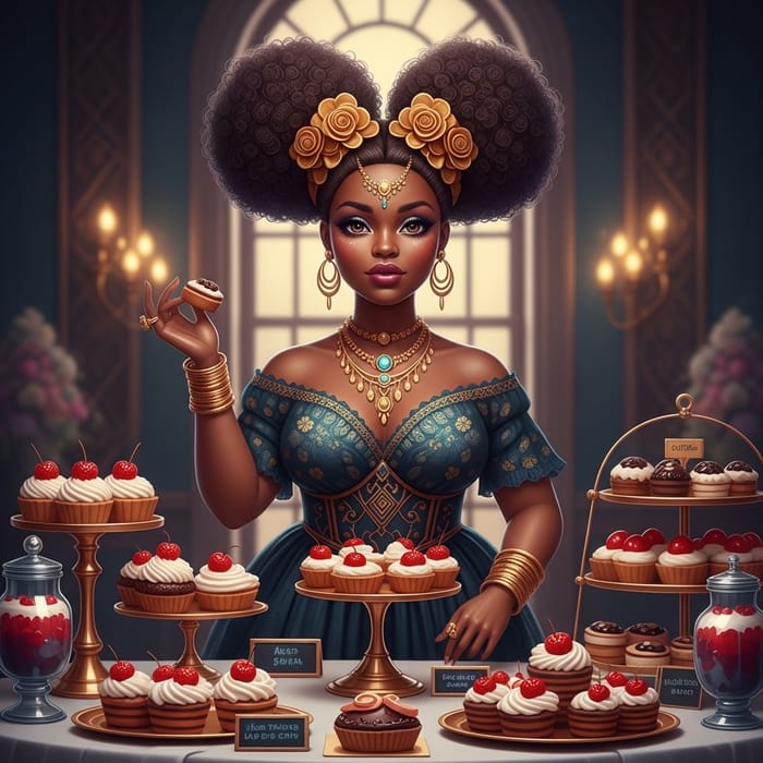 Elegant African American Doll with Sweet Treats Elegant African American Doll with Sweet Treats