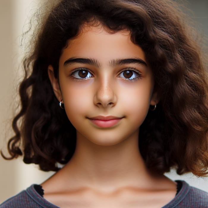 12-Year-Old Middle-Eastern Girl with Curly Hair and Brown Eyes