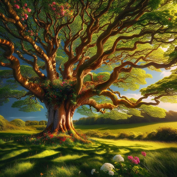 Majestic Tree in Grassy Field | Tranquil Nature Scene