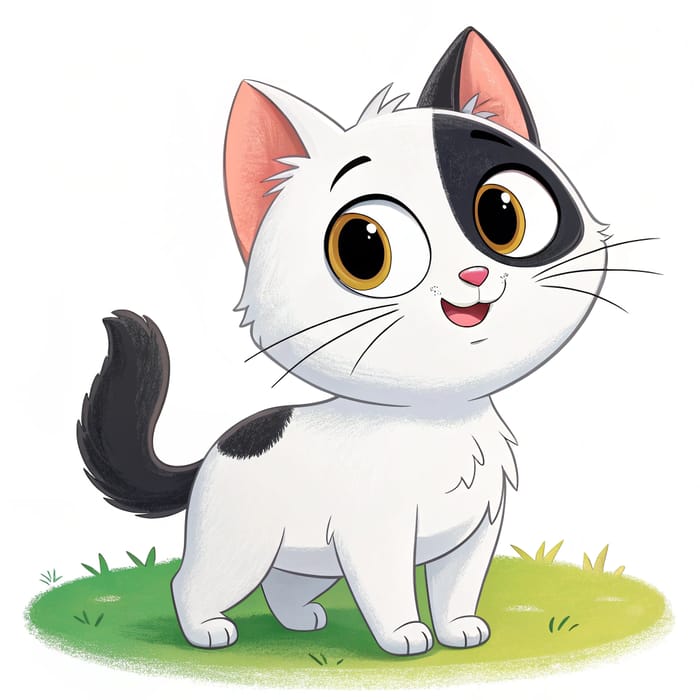 Create a Cartoon Character: White Cat with Black Marks