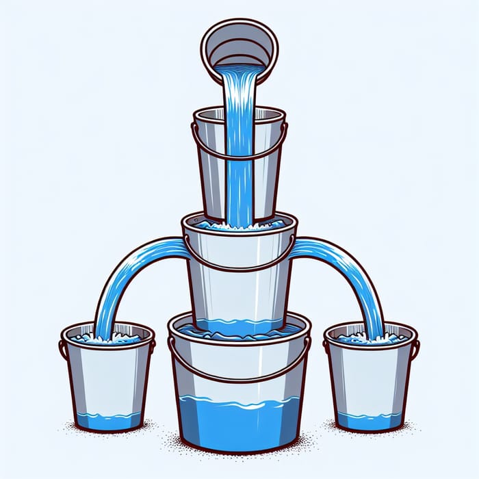 Stacked Bucket Waterfall: Flowing Water Cycle Display