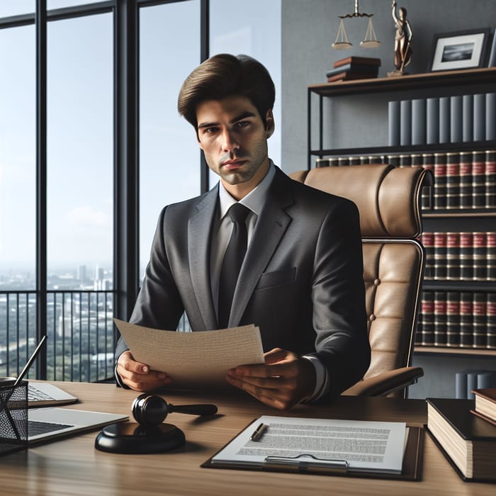 Hispanic Government Lawyer at Work in Professional Office