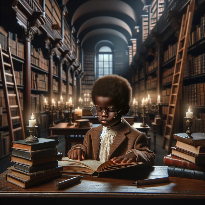 Young African Professor Kid in Library - Study Enthusiast