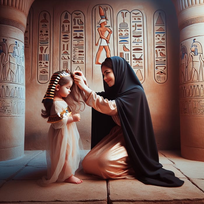 Veiled Mother and Little Pharaoh in Ancient Egypt