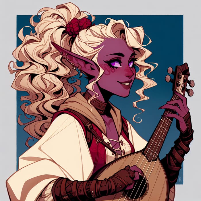 Mischievous Tiefling Bard Entertaining in Rogue Attire | Fantasy Art