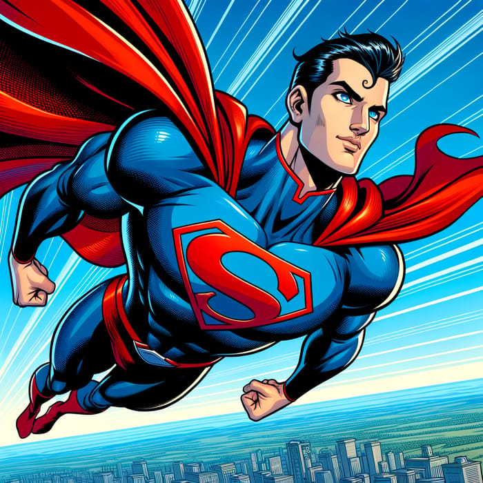 Flying Superman in Heroic Pose | Comic Book Character