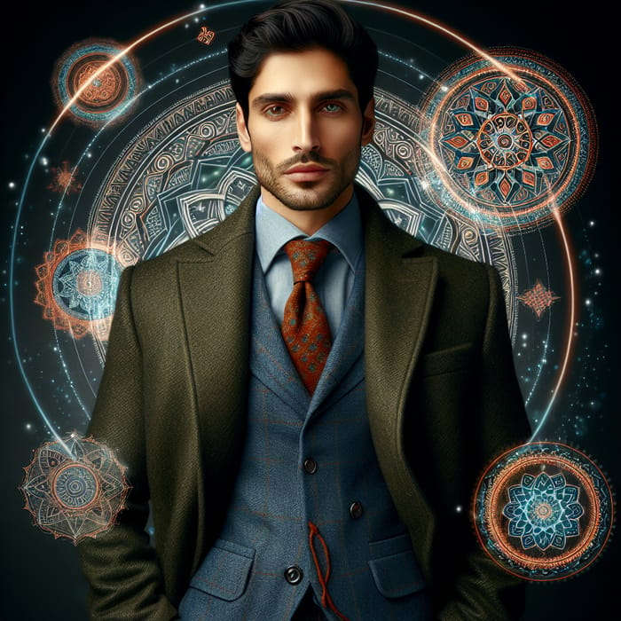 Afghan Magician in Coat with Mandala Magic Shields