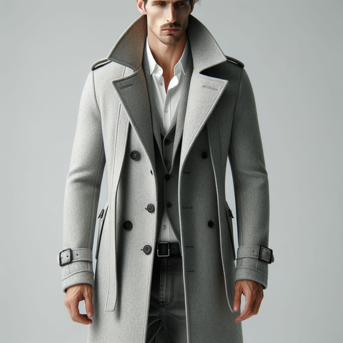 Long Cotton Overcoat - No Collar Men's Outerwear