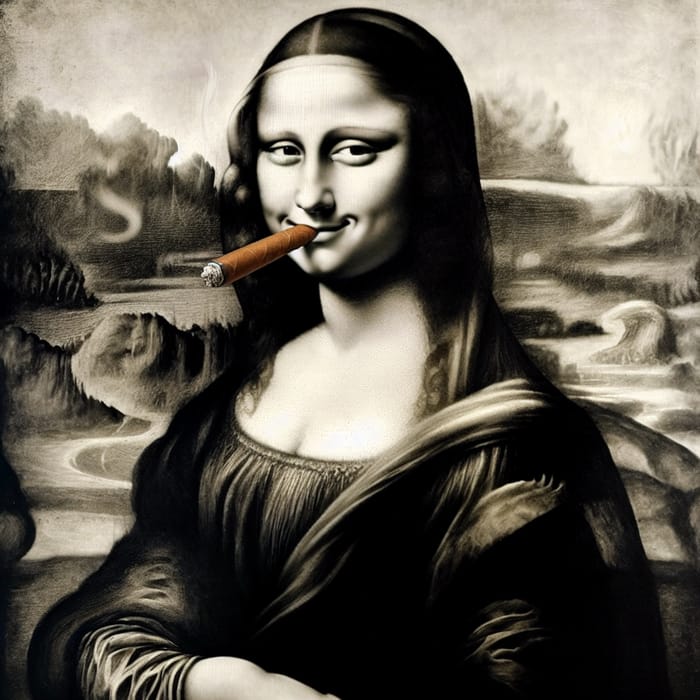 Renaissance Mona Lisa Painting with a Cigar