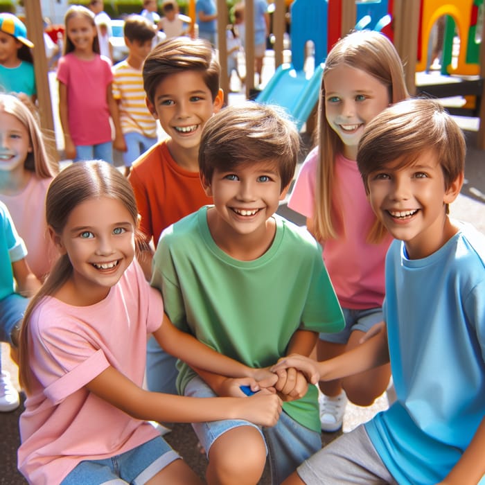 Diverse 12-Year-Olds Enjoying Playtime in Colorful Playground